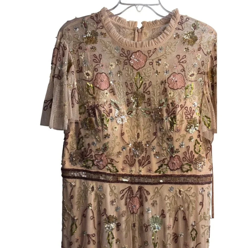 NWT Mac Duggal Floral Sequined Embellished High Neck Butterfly Sleeve Gown SZ 14 - Picture 4 of 14